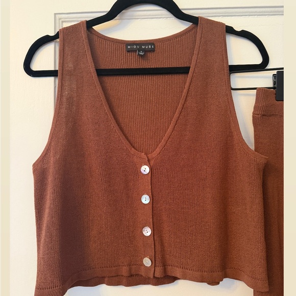 Miou Muse Knitted Maxi Skirt and vest set in Cocoa - LARGE - Picture 3 of 11